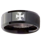 10mm Maltese Cross Beveled Edges Black Tungsten Carbide Mens Ring Engraved