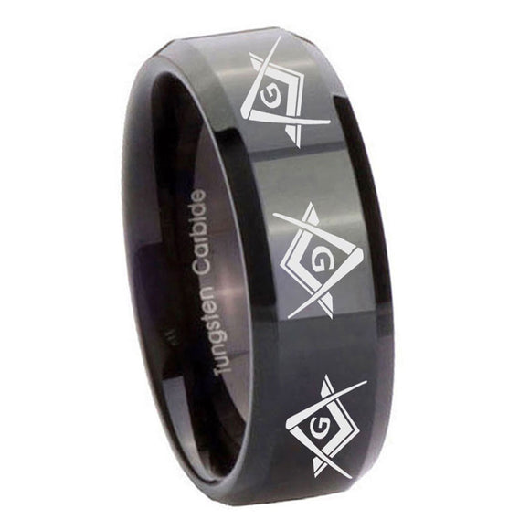 10mm Master Mason Masonic  Beveled Edges Black Tungsten Custom Ring for Men