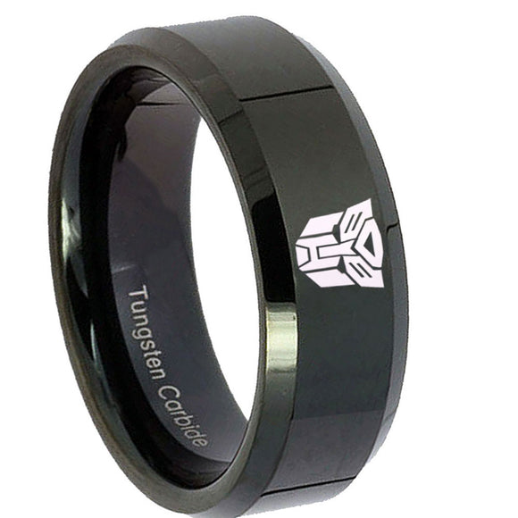 10mm Transformers Autobot Beveled Edges Black Tungsten Mens Ring Personalized