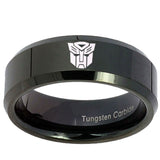 10mm Transformers Autobot Beveled Edges Black Tungsten Mens Ring Personalized