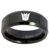 10mm Decepticon Transformers Beveled Edges Black Tungsten Mens Ring Engraved