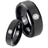 His Hers Chief Master Sergeant Vector Beveled Edges Black Tungsten Bands Ring Set