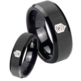 His Hers Army Sergeant Major Beveled Edges Black Tungsten Engagement Ring Set