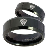 His and Hers CTR Beveled Edges Black Tungsten Mens Ring Personalized Set