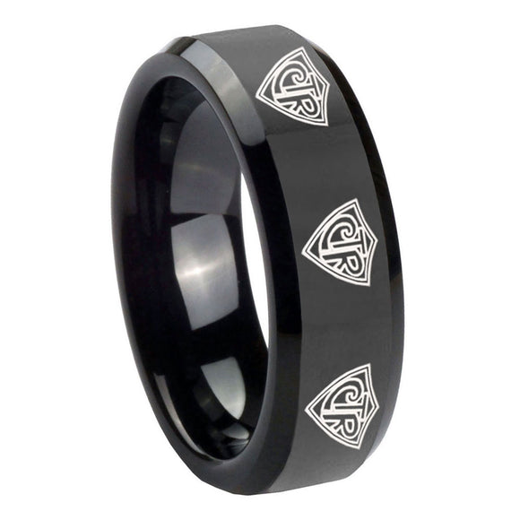 10mm Multiple CTR Beveled Edges Black Tungsten Carbide Wedding Band Ring