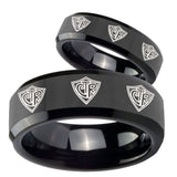 His Hers Multiple CTR Beveled Edges Black Tungsten Anniversary Ring Set