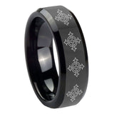 10mm Multiple Crosses Beveled Edges Black Tungsten Men's Engagement Band