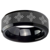 10mm Multiple Crosses Beveled Edges Black Tungsten Men's Engagement Band