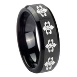 10mm Multiple Fleur De Lis Beveled Edges Black Tungsten Carbide Mens Ring