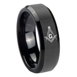 10mm Master Mason Masonic Beveled Edges Black Tungsten Mens Engagement Ring