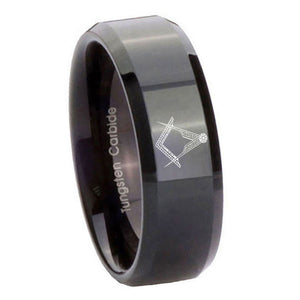10mm Masonic Beveled Edges Black Tungsten Carbide Wedding Bands Ring