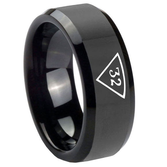 10mm Masonic 32 Triangle Freemason Beveled Edges Black Tungsten Carbide Wedding Engraving Ring