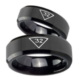 His and Hers Masonic 32 Triangle Freemason Beveled Edges Black Tungsten Custom Ring for Men Set