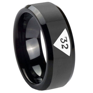 10mm Masonic 32 Triangle Design Freemason Beveled Edges Black Tungsten Carbide Wedding Engraving Ring