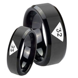 His and Hers Masonic 32 Triangle Design Freemason Beveled Edges Black Tungsten Custom Ring for Men Set