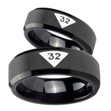 His and Hers Masonic 32 Triangle Design Freemason Beveled Edges Black Tungsten Custom Ring for Men Set
