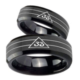 His and Hers Masonic 32 Duo Line Freemason Beveled Edges Black Tungsten Custom Ring for Men Set