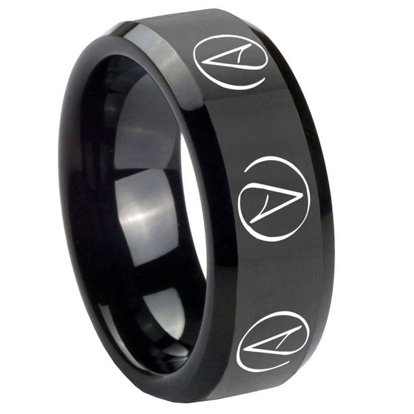 10mm Atheist Design Beveled Edges Black Tungsten Mens Bands Ring