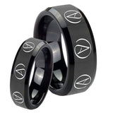 His Hers Atheist Design Beveled Edges Black Tungsten Bands Ring Set