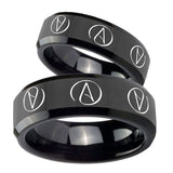 His Hers Atheist Design Beveled Edges Black Tungsten Bands Ring Set