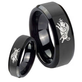 His Hers Wild Boar Beveled Edges Black Tungsten Promise Ring Set