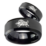 His Hers Wild Boar Beveled Edges Black Tungsten Promise Ring Set