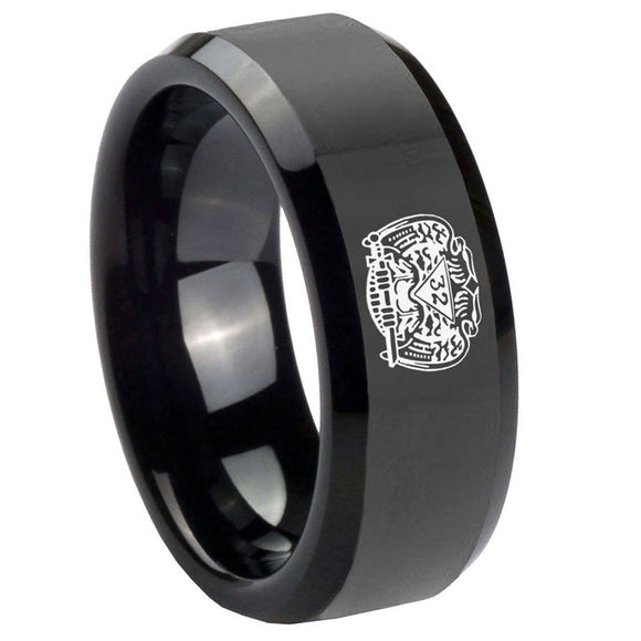 10mm Masonic 32 Degree Freemason Beveled Edges Black Tungsten Carbide Wedding Engraving Ring