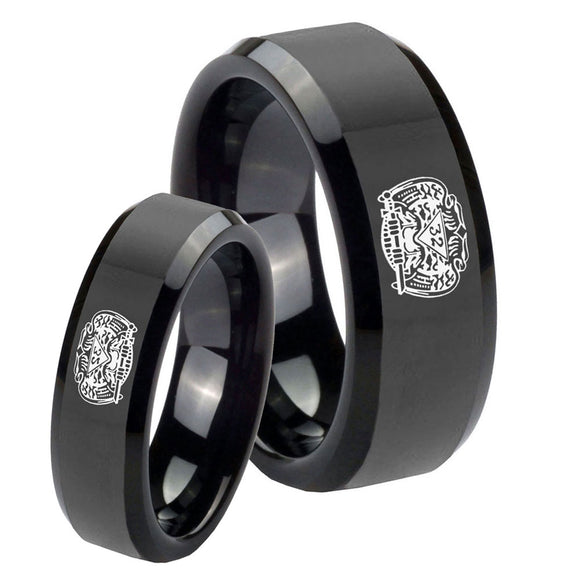 His and Hers Masonic 32 Degree Freemason Beveled Edges Black Tungsten Custom Ring for Men Set