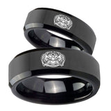 His and Hers Masonic 32 Degree Freemason Beveled Edges Black Tungsten Custom Ring for Men Set