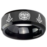 10mm Masonic 32 Design Beveled Edges Black Tungsten Carbide Promise Ring