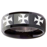 10mm Multiple Maltese Cross Beveled Edges Black Tungsten Mens Engagement Band