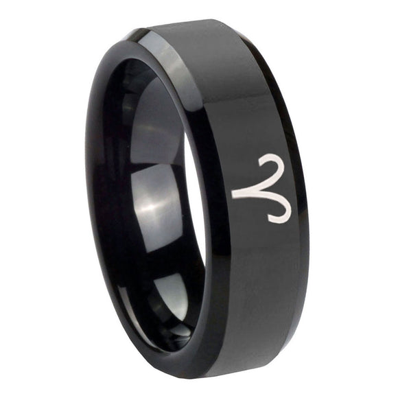 10mm Aries Zodiac Beveled Edges Black Tungsten Carbide Men's Promise Rings
