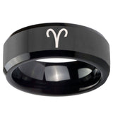 10mm Aries Zodiac Beveled Edges Black Tungsten Carbide Men's Promise Rings