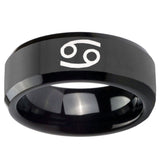 10mm Cancer Horoscope Beveled Edges Black Tungsten Carbide Mens Ring