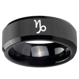 10mm Capricorn Zodiac Beveled Edges Black Tungsten Carbide Men's Ring