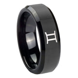 10mm Gemini Zodiac Beveled Edges Black Tungsten Carbide Mens Ring Engraved