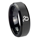 10mm Leo Zodiac Beveled Edges Black Tungsten Carbide Mens Ring Personalized