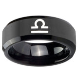 10mm Libra Horoscope Beveled Edges Black Tungsten Carbide Mens Wedding Band