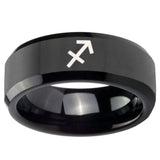 10mm Sagittarius Zodiac Beveled Edges Black Tungsten Carbide Mens Wedding Ring