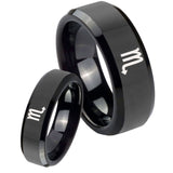 His Hers Scorpio Horoscope Beveled Edges Black Tungsten Men's Promise Rings Set