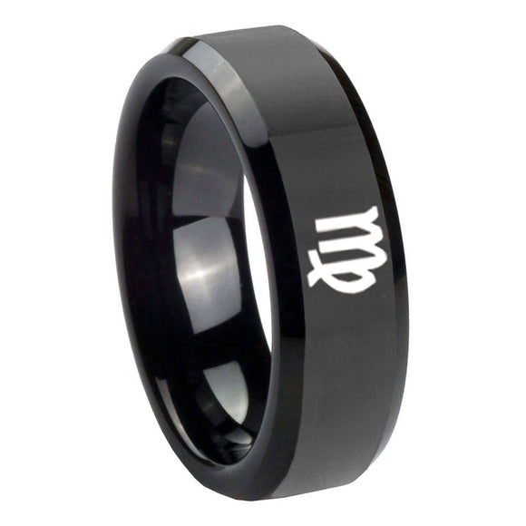10mm Virgo Zodiac Beveled Edges Black Tungsten Carbide Promise Ring