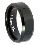 10mm I Love You Beveled Edges Black Tungsten Carbide Mens Ring