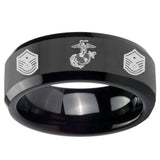 10mm Marine Chief Master Sergeant  Beveled Edges Black Tungsten Custom Ring for Men