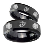 His Hers Marine Chief Master Sergeant  Beveled Edges Black Tungsten Men's Band Ring Set