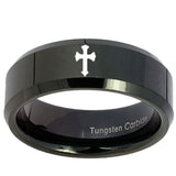 10mm Flat Christian Cross Beveled Edges Black Tungsten Carbide Engagement Ring