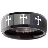 10mm Multiple Christian Cross Beveled Black Tungsten Men's Engagement Band