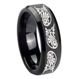 10mm Etched Tribal Pattern Beveled Edges Black Tungsten Mens Promise Ring