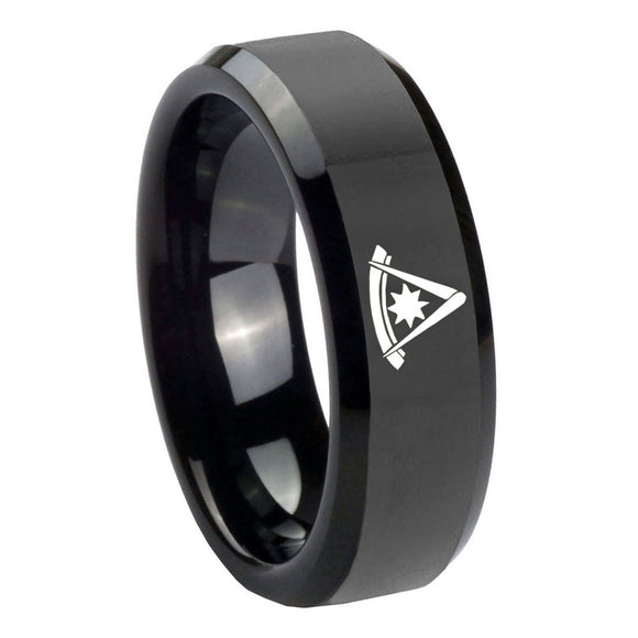 10mm Pester Master Masonic Beveled Edges Black Tungsten Men's Promise Rings