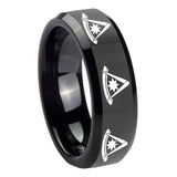 10mm Multiple Pester Master Masonic Beveled Black Tungsten Mens Engagement Ring