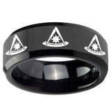 10mm Multiple Pester Master Masonic Beveled Black Tungsten Mens Engagement Ring